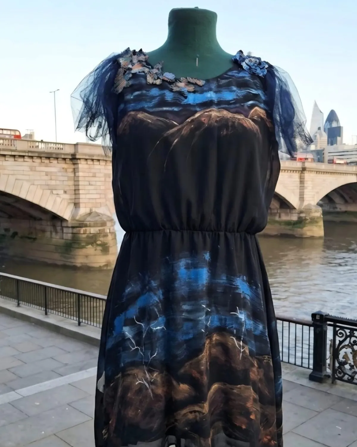 Dress hand-painted with a landscape
