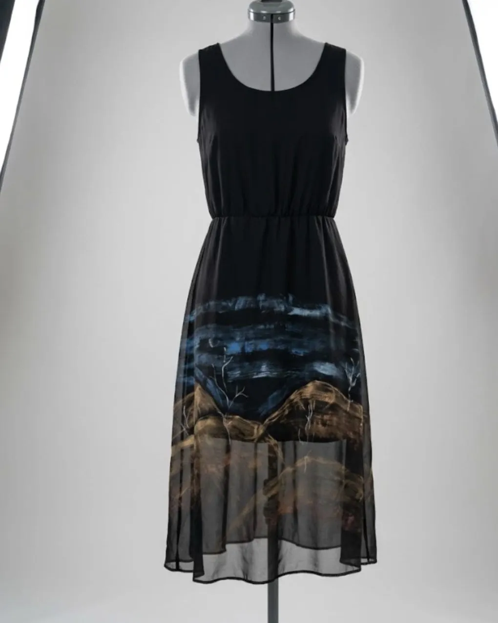 The same dress, painted with a landscape, photographed in the studio