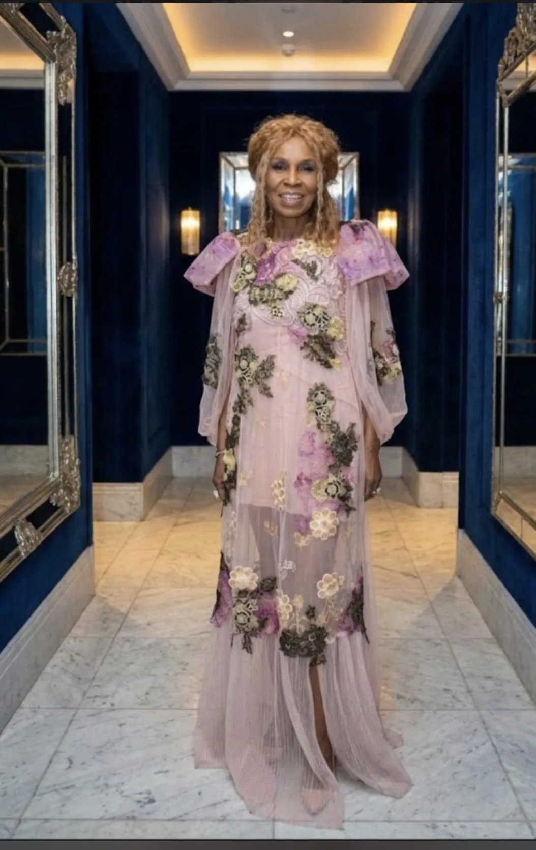 Pink floral gown, a redesign by Mihaela Panaitescu